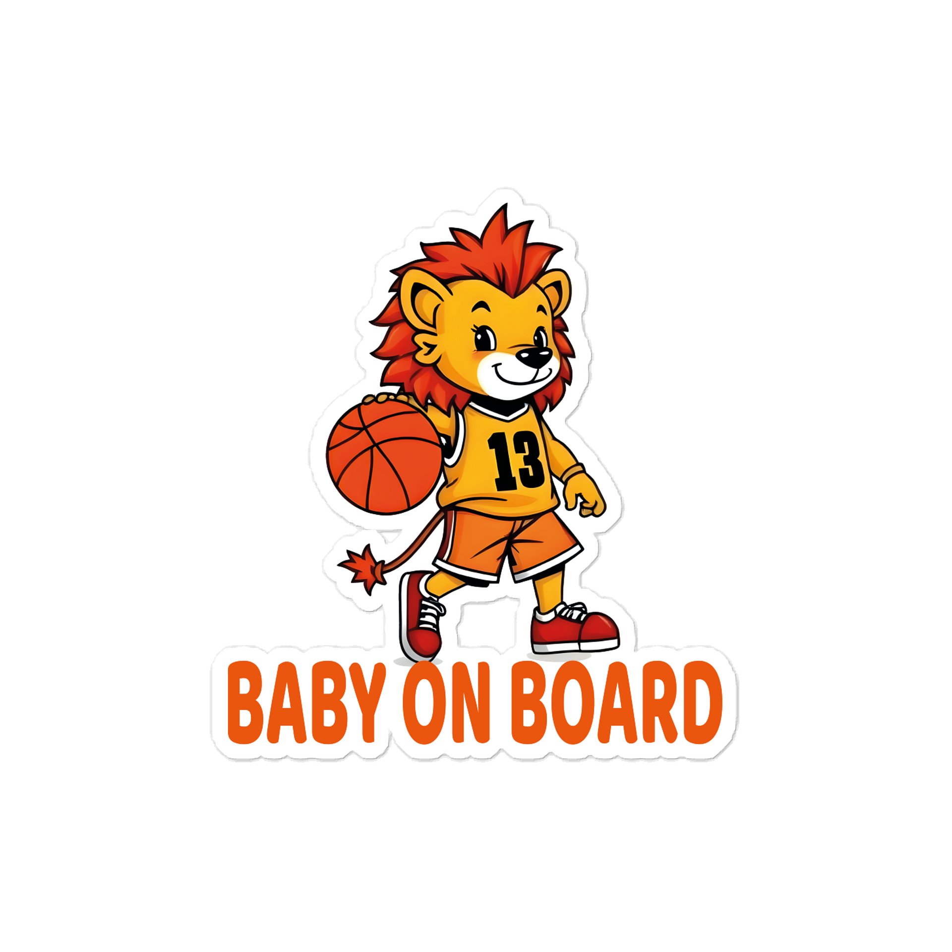 Funny Lion Basketball Baby on Board Sticker - 5x5 Weatherproof Vinyl Car Decal - Premium Lion Basketball Star Gift product image (1)