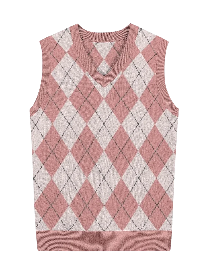 Pink Crossed Diamonds Knitted Vest product image (1)