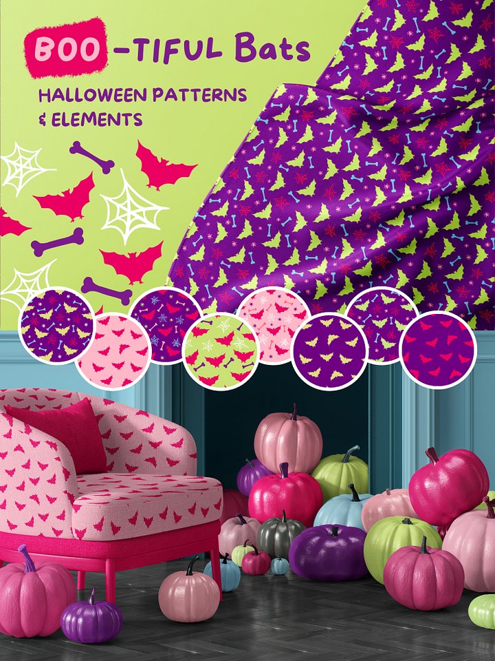 Pink Halloween Seamless Patterns & Clipart product image (1)