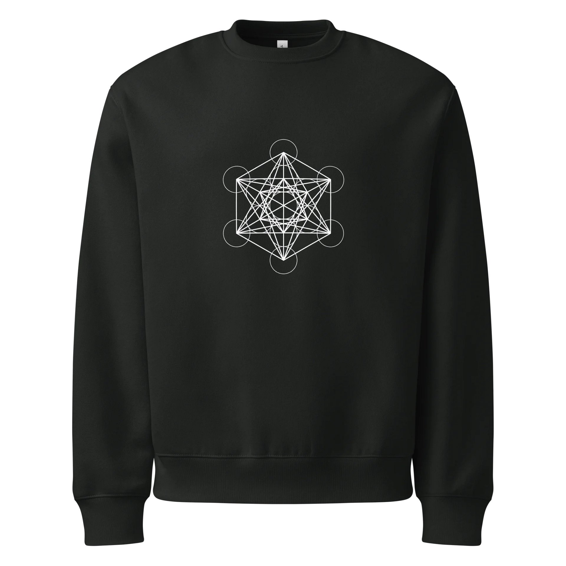 Black Sweater – White Metatron’s Cube (Front & Back Design) product image (1)