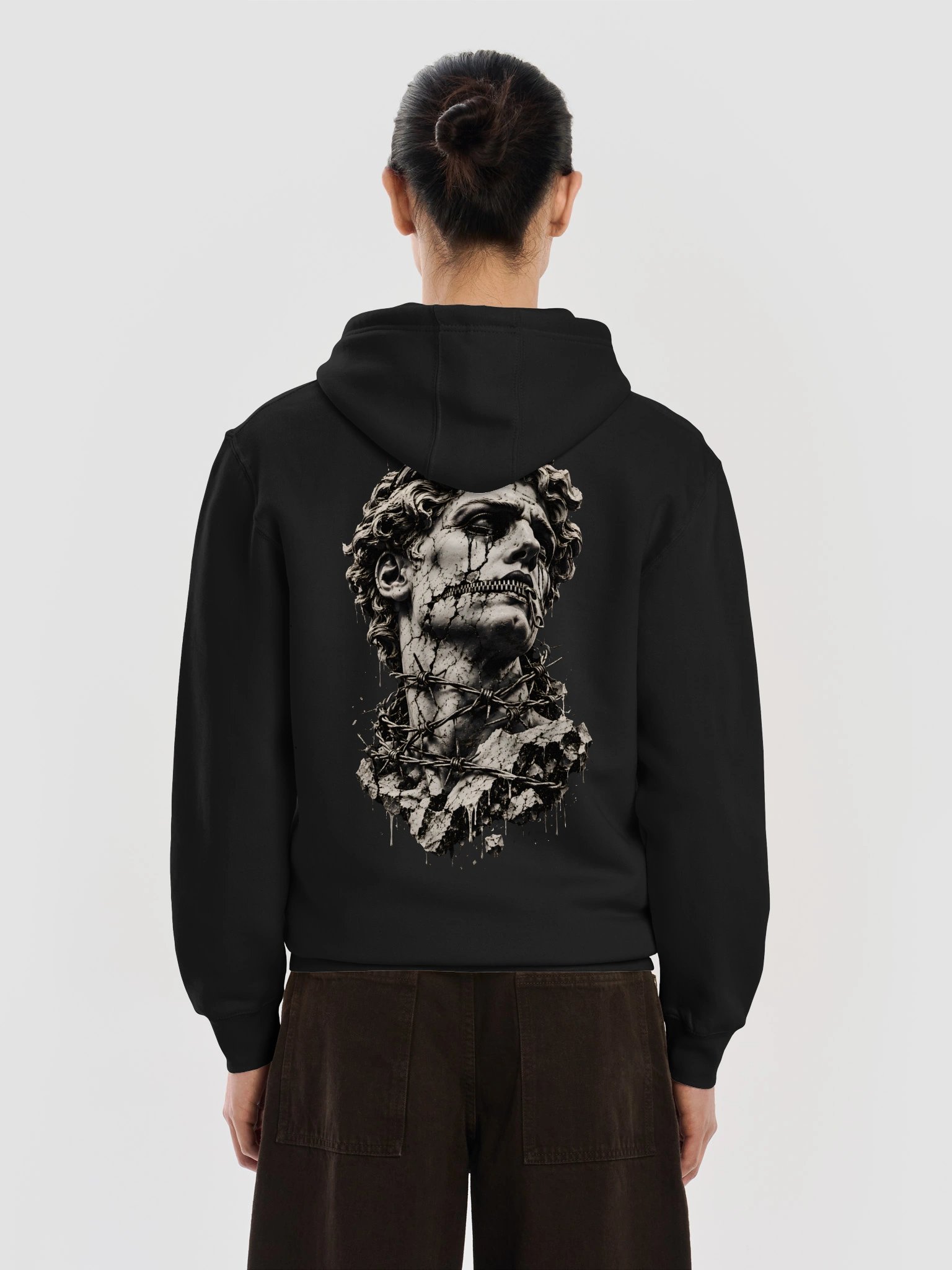 SILENCED Gothic Statue Hoodie, Black Distressed Streetwear Sweatshirt, Dark Art Graphic Pullover product image (40)
