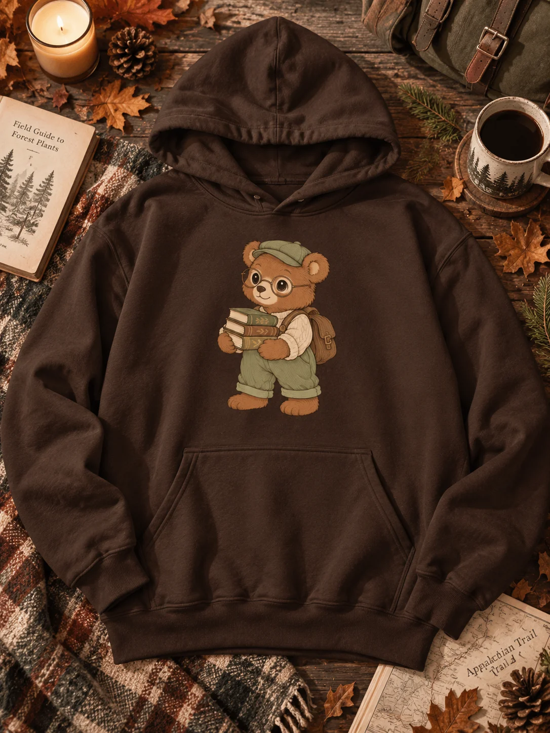 Women’s Cute Teddy Bear Bookworm Hoodie | Cozy College & Back to School Sweatshirt product image (1)