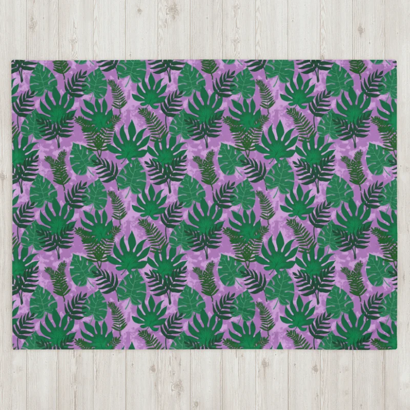 Jungle Leaves Pattern Throw Blanket- Purple Background product image (3)