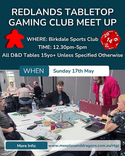 Sunday is game day for Redlands Tabletop Gaming Club!

There are still a few seats available at the D&D one-shot table. Let...