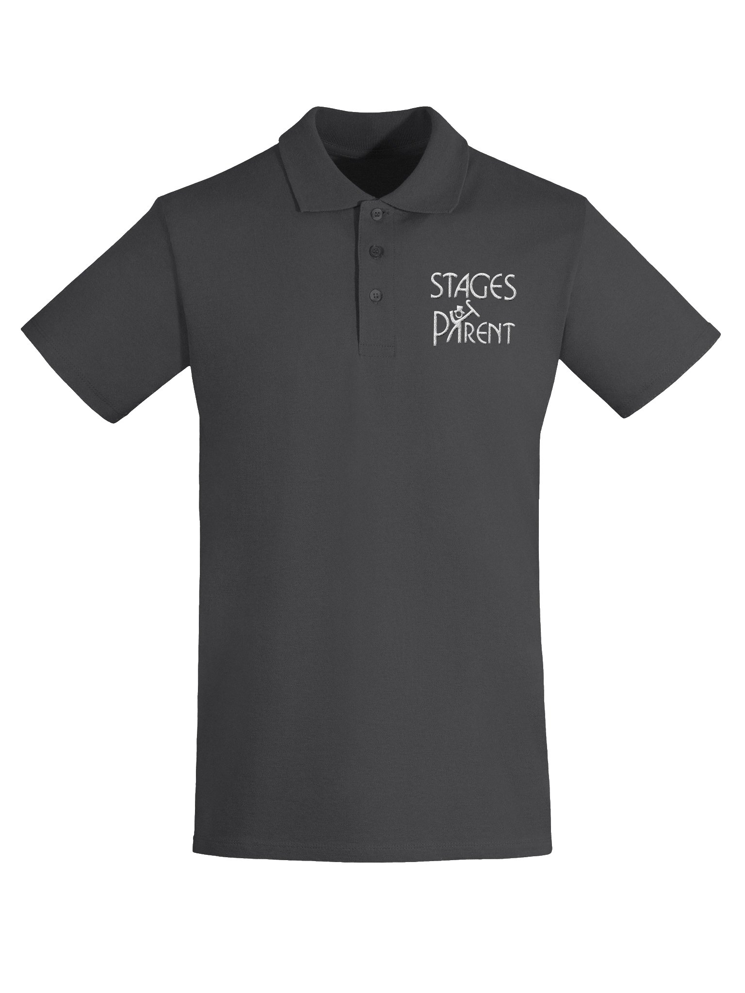 Unisex Dark Polo Shirt - White Embroidered "Stages Parent" product image (5)