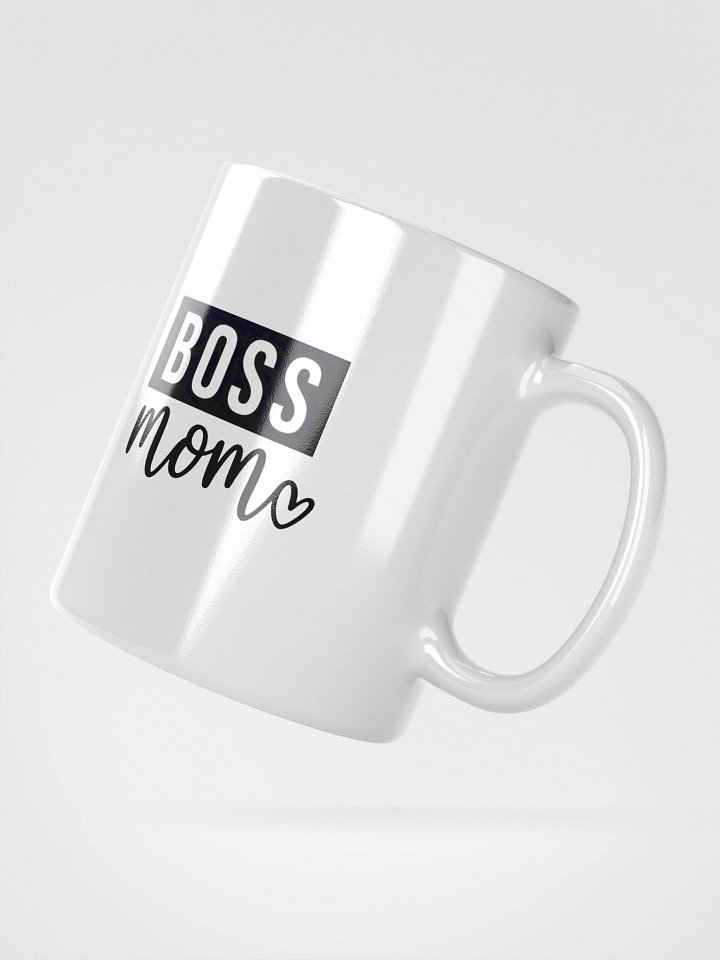 Boss Mom Mug – Bold Black Script on White Glossy Ceramic with Heart Accent product image (5)
