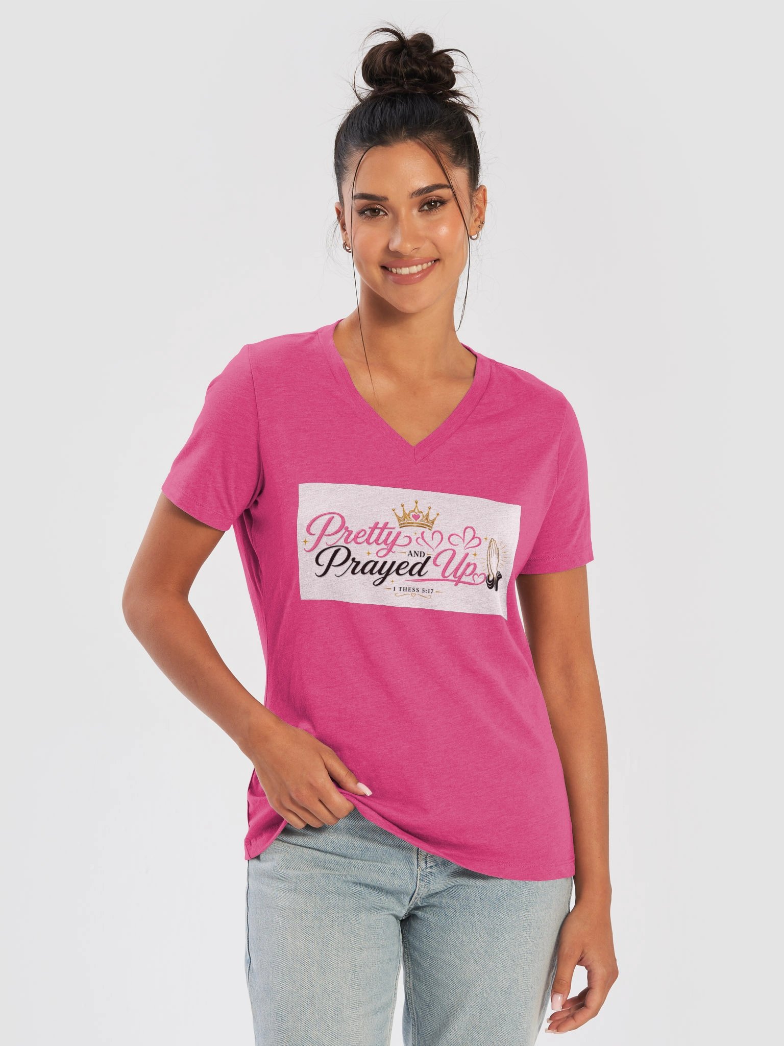 Pretty and Prayed up V-neck-Pink product image (9)