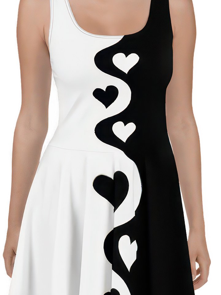 Split Half and Half Hearts Dress | Black and White product image (2)