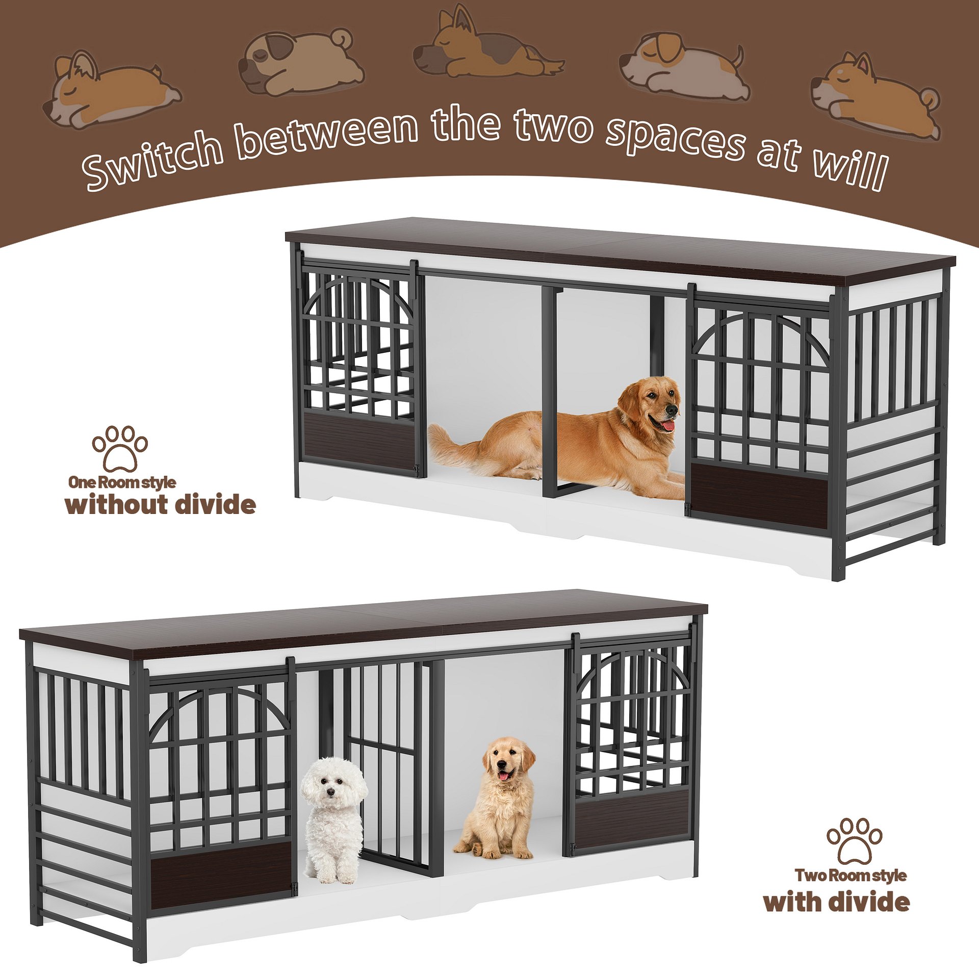 78 inch Dog Crate Furniture XXL Dog Cage Heavy Duty Dog Kennel Indoor with Removable Divider,Extra Large Double Cage Large Breed BROWN product image (8)