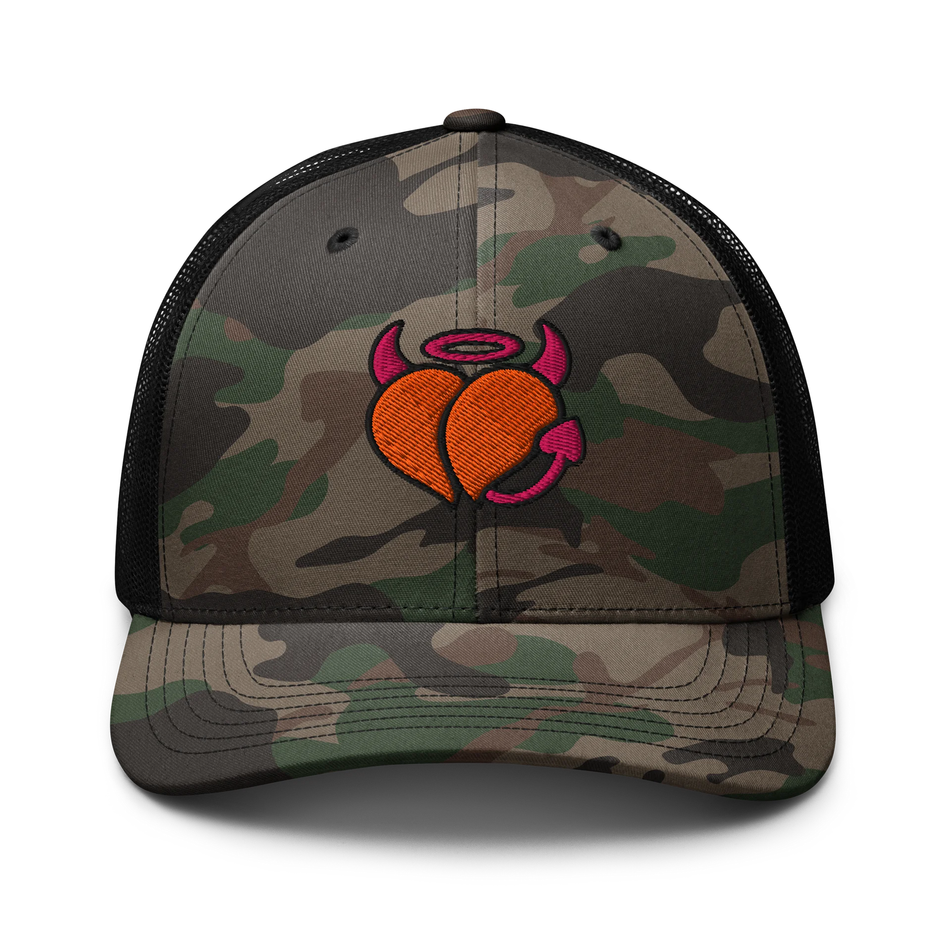 Booty Demon Peach Horns Women's Camo Embroidered Trucker Hat product image (1)