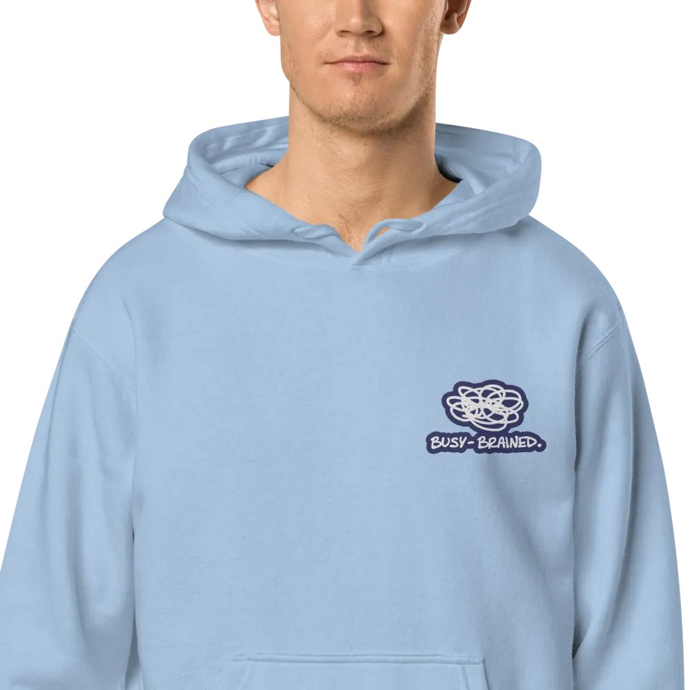 BUSY-BRAINED (L.C. navy bubble design 2) embroidered pigment hoodie product image (1)