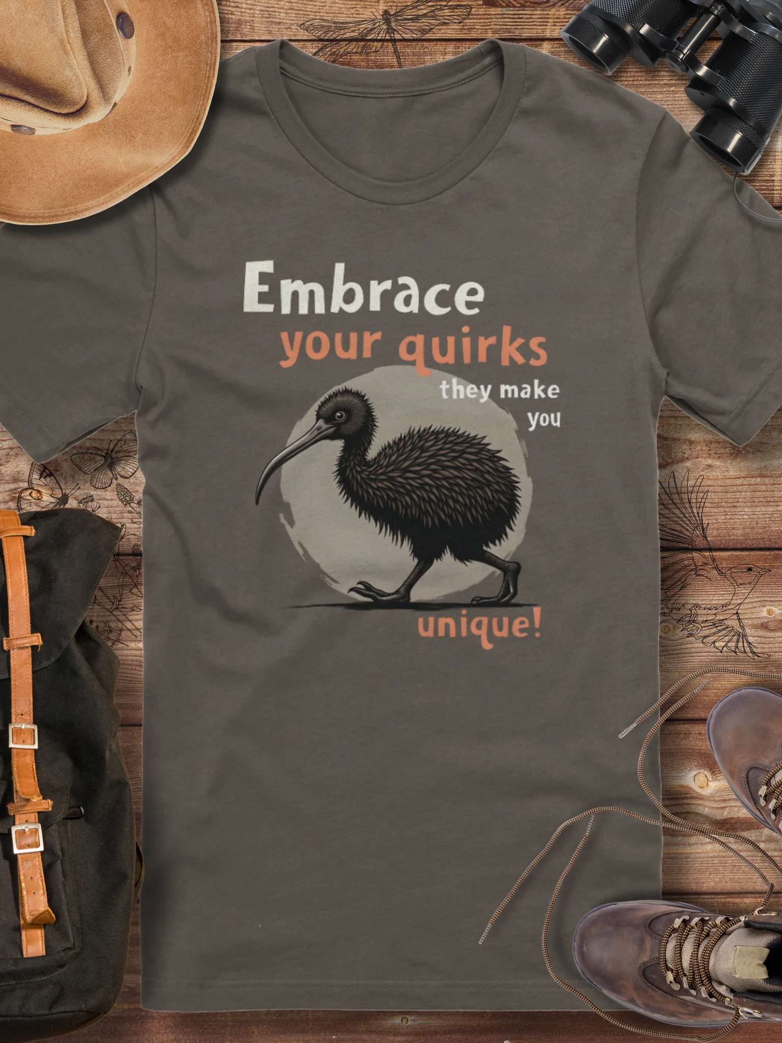 Embrace Your Quirks T-Shirt, Funny Kiwi Bird Tee, Unique Animal Lover Shirt, Quirky Nature Graphic Tee, Self Love Positive Message T-shirt product image (7)