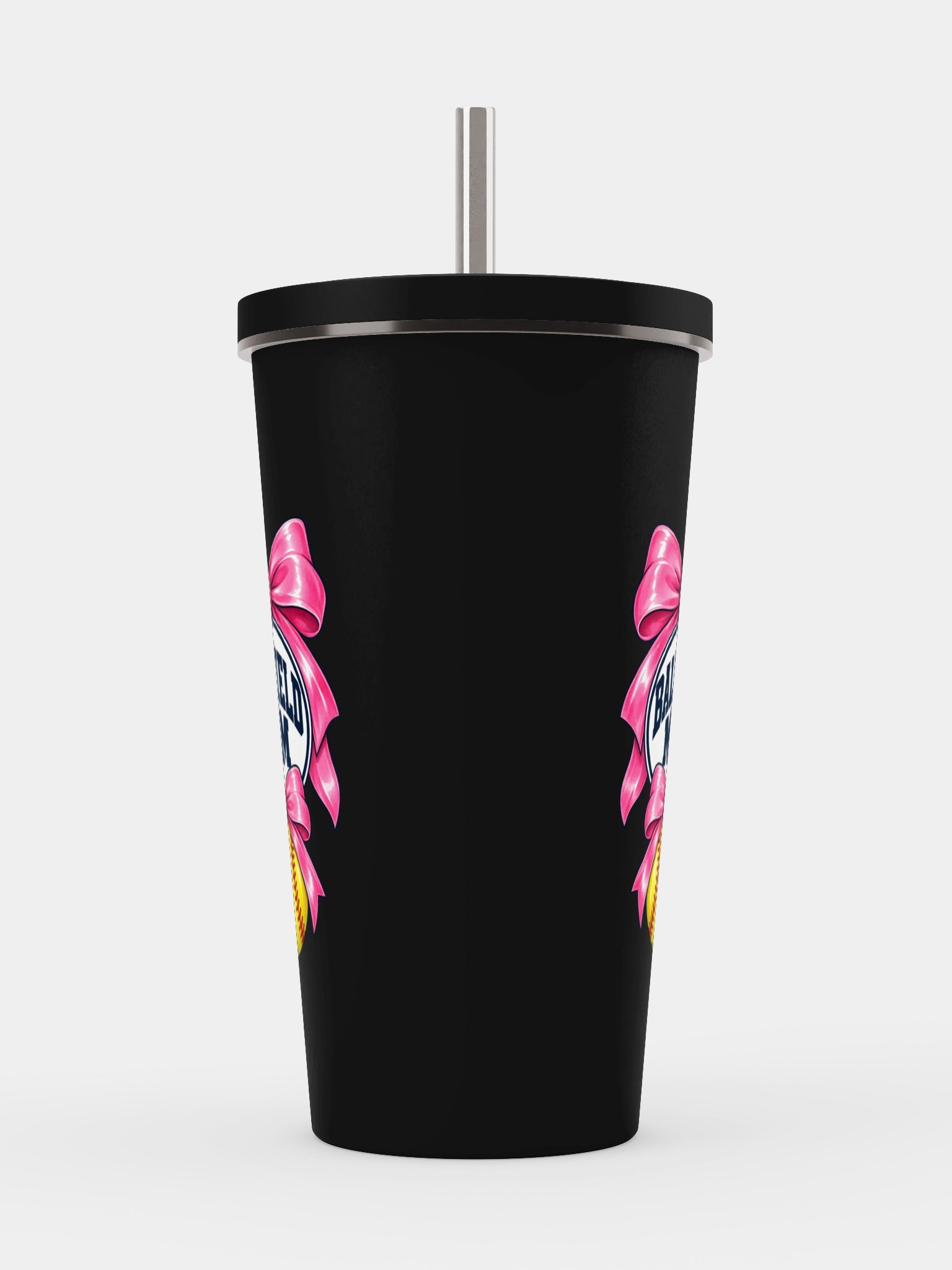 Ballfield Mom Softball Bow Tumbler | Cup with Straw product image (2)