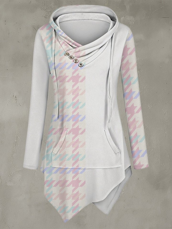 Pastel Houndstooth Crossover Longline Hoodie product image (1)