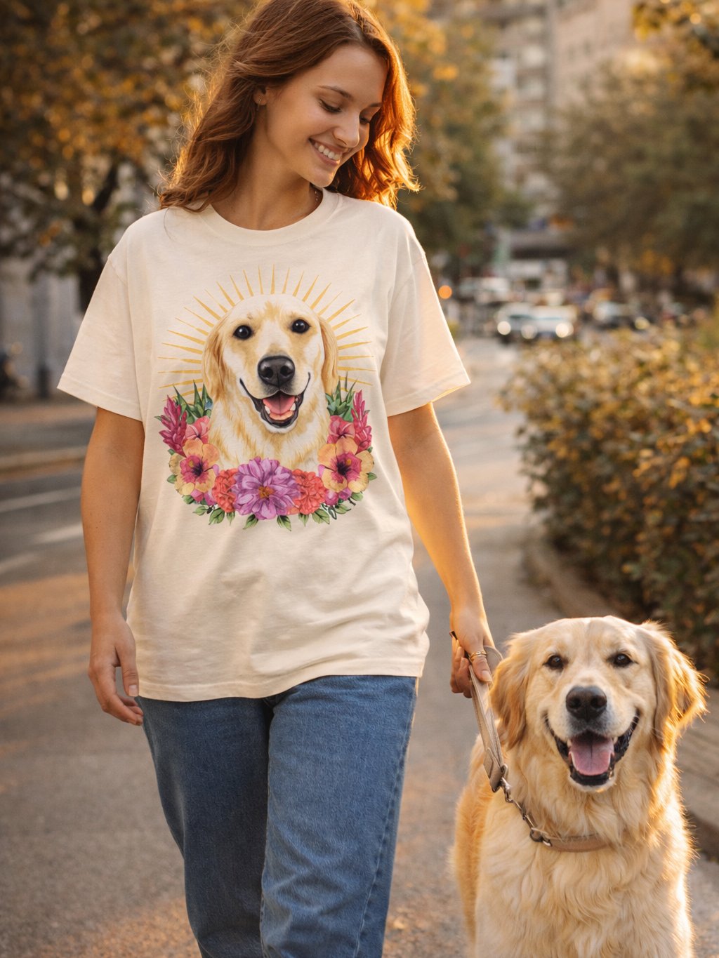 Golden Retriever Floral T-Shirt – Cute Golden Retriever Dog Lover Shirt product image (1)