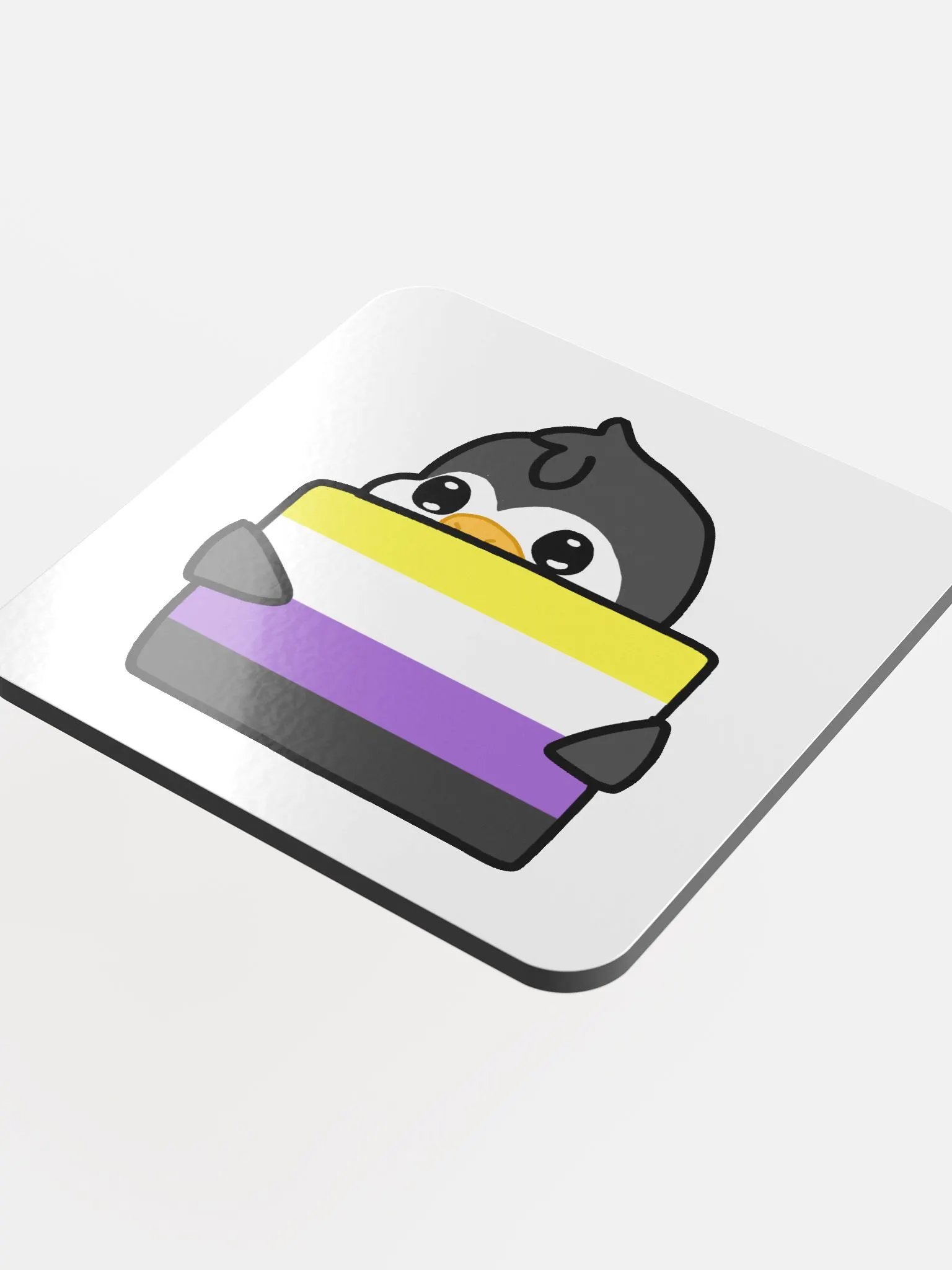 "Non-Binary Pride" Lil' Guy - Gloss Cork Coaster product image (4)