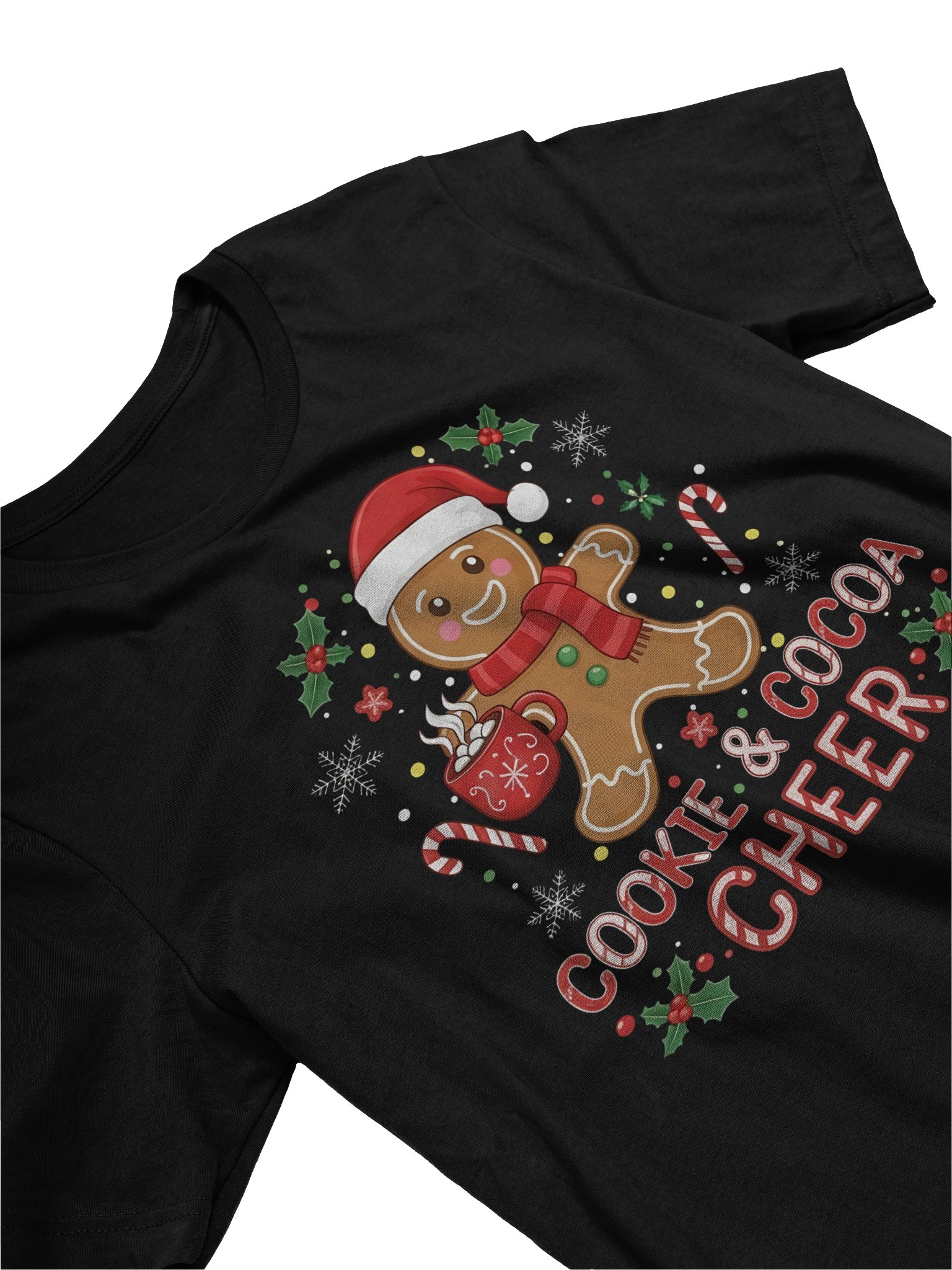 Cute Gingerbread Cookie Christmas T-Shirt – Cookie & Cocoa Cheer Holiday Tee – Festive Santa Hat Gingerbread Shirt for Winter & Xmas Parties product image (14)