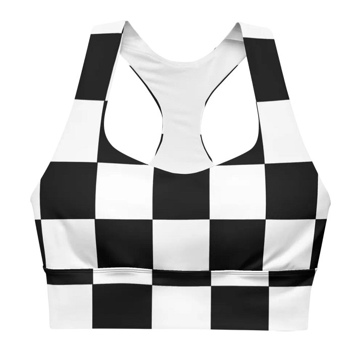 Black and White Big Squares/All-Over Print Longline Sports Bra by Sublicolor product image (1)