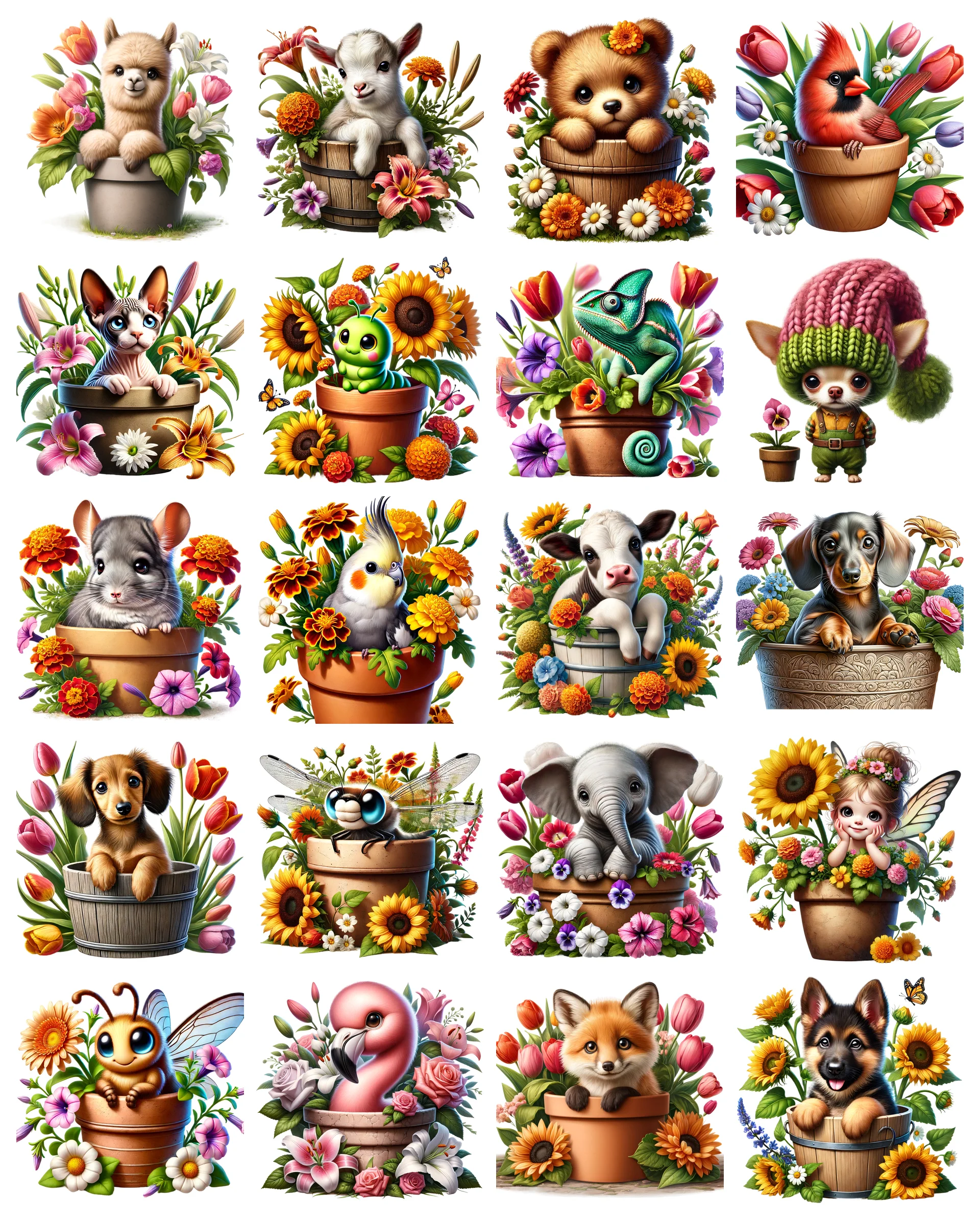 Animals in Flower Pots PNG Bundle Vol 2 | 40 Designs | Commercial Use | Sublimation Clipart product image (1)