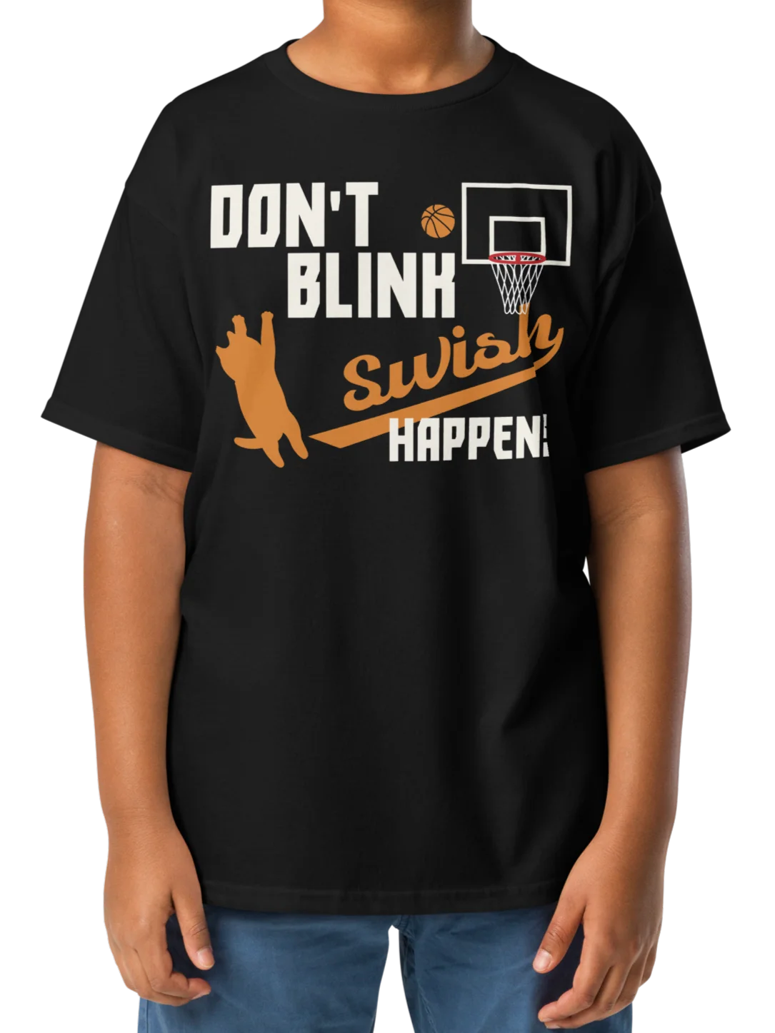 Basketball Cat (DON'T BLINK, Swish HAPPENS) - Unisex Youth Heavyweight T-shirt product image (2)