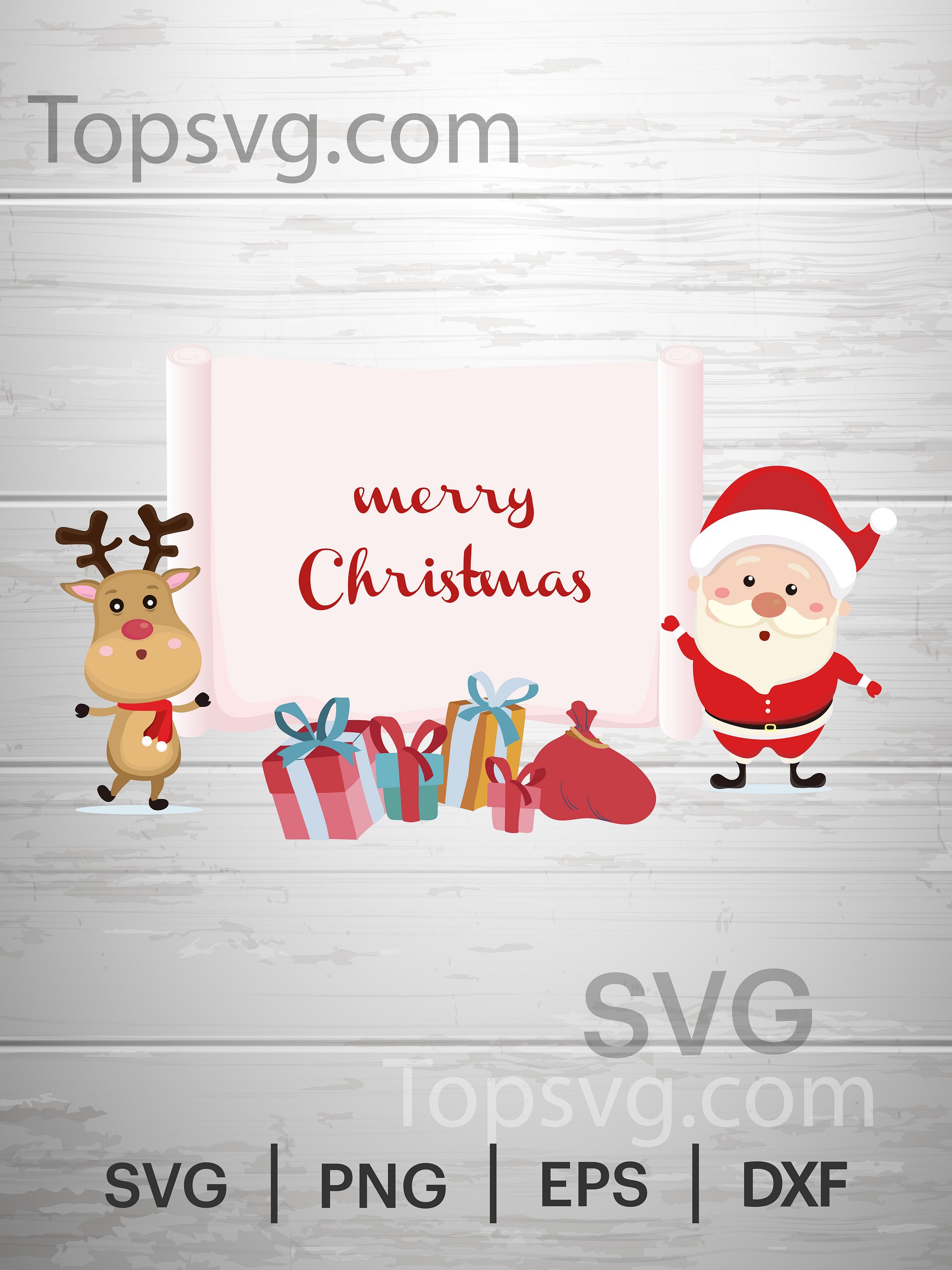 Christmas SVG, Santa Claus and his reindeer peeking around a sign with copy space. Merry Christmas product image (1)