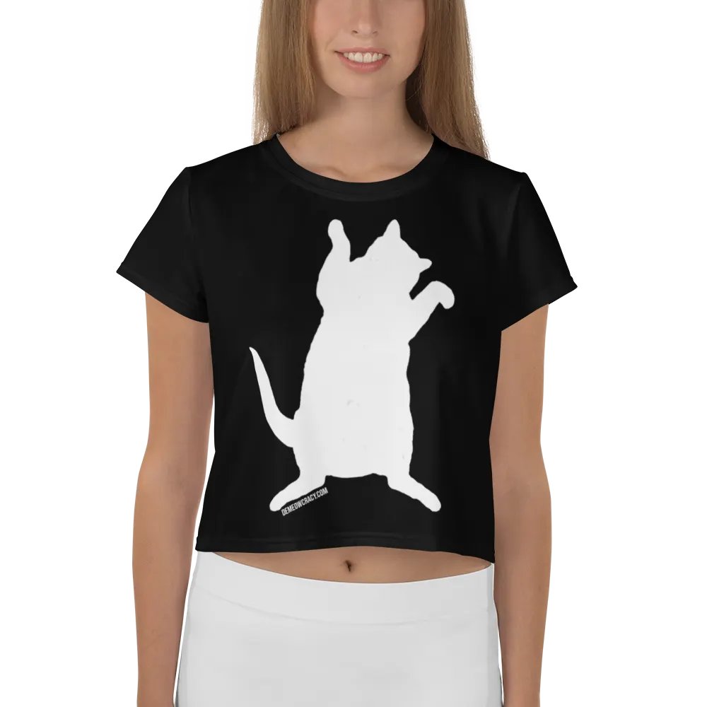 Dancing for Demeowcracy White Cat Silhouette Crop Tee product image (1)