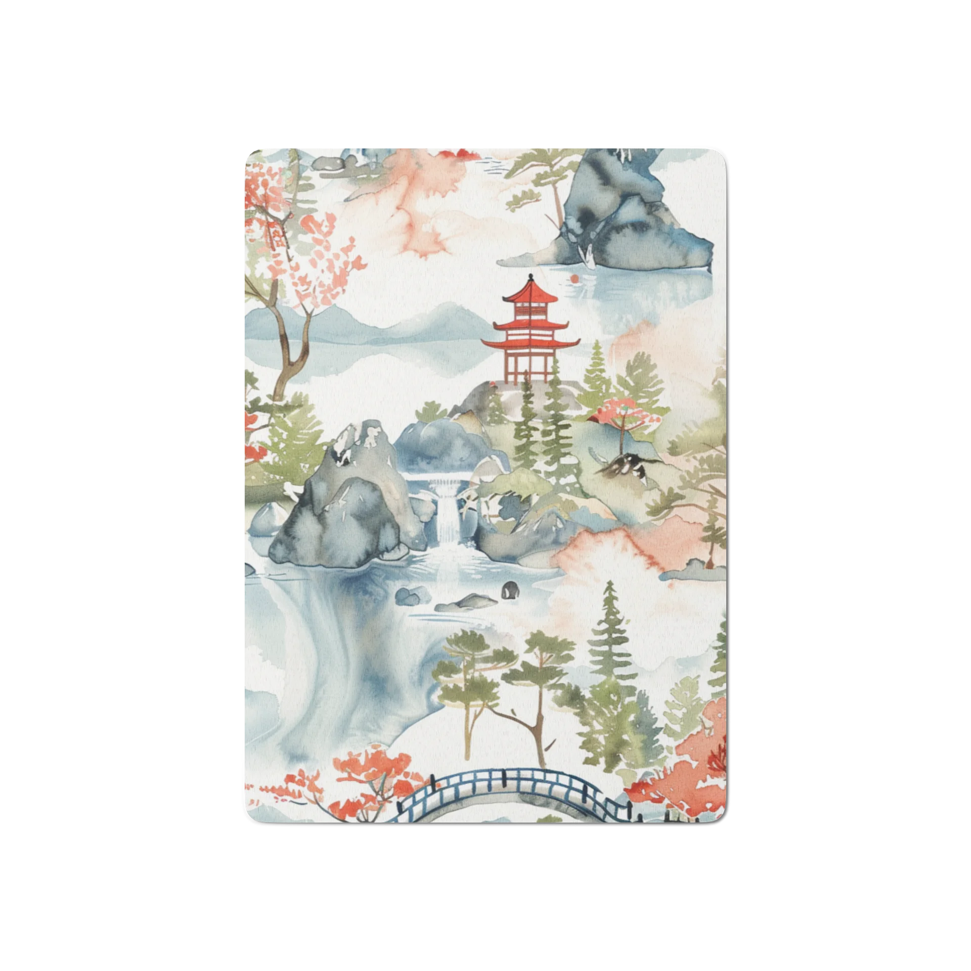 Japanese Pagoda Watercolor Playing Cards - Traditional Landscape Art Deck product image (2)