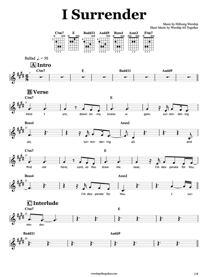 I Surrender - Hillsong Worship | Guitar Chords + Sheet Music Tutorial product image (1)