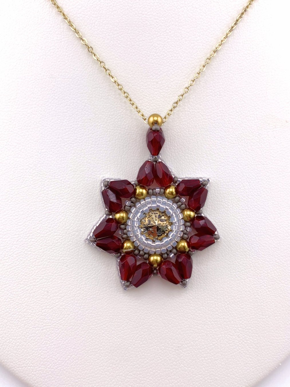 Floral Reflection Beaded Pendant - Red/Gold product image (1)