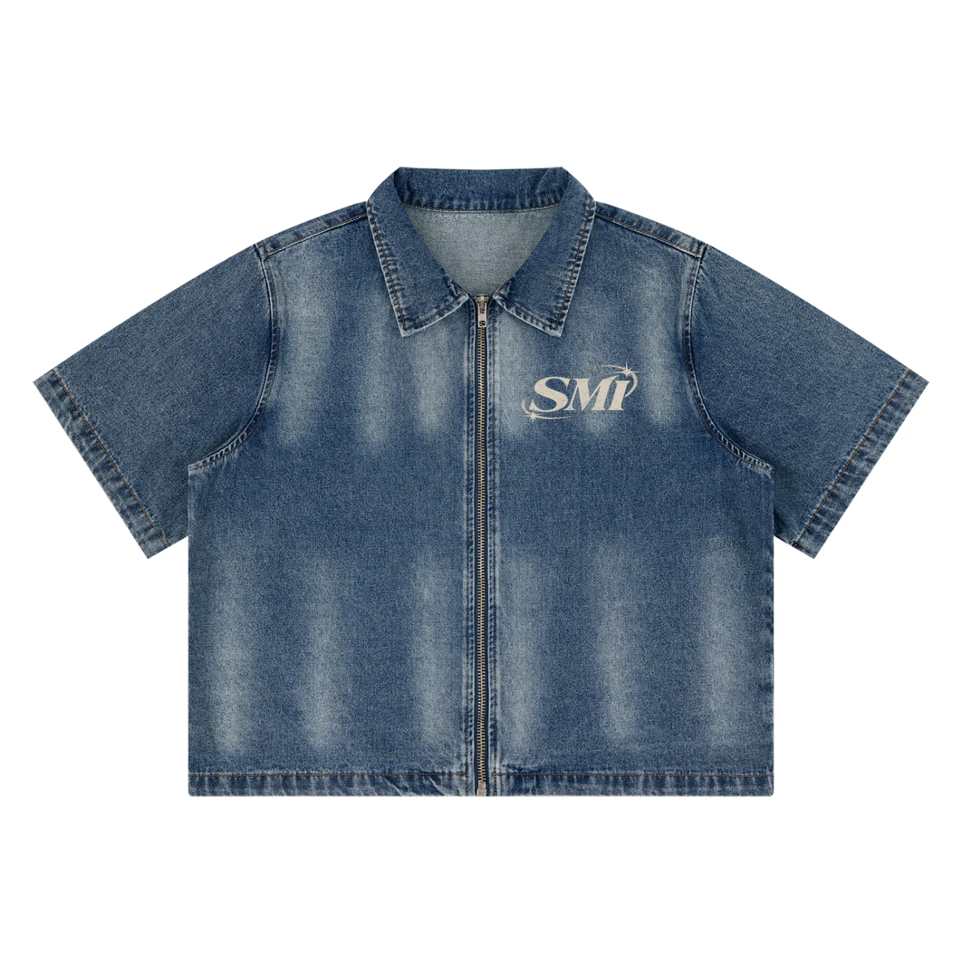 SMI Unisex Vintage Washed Full-Zip Denim Jacket product image (5)
