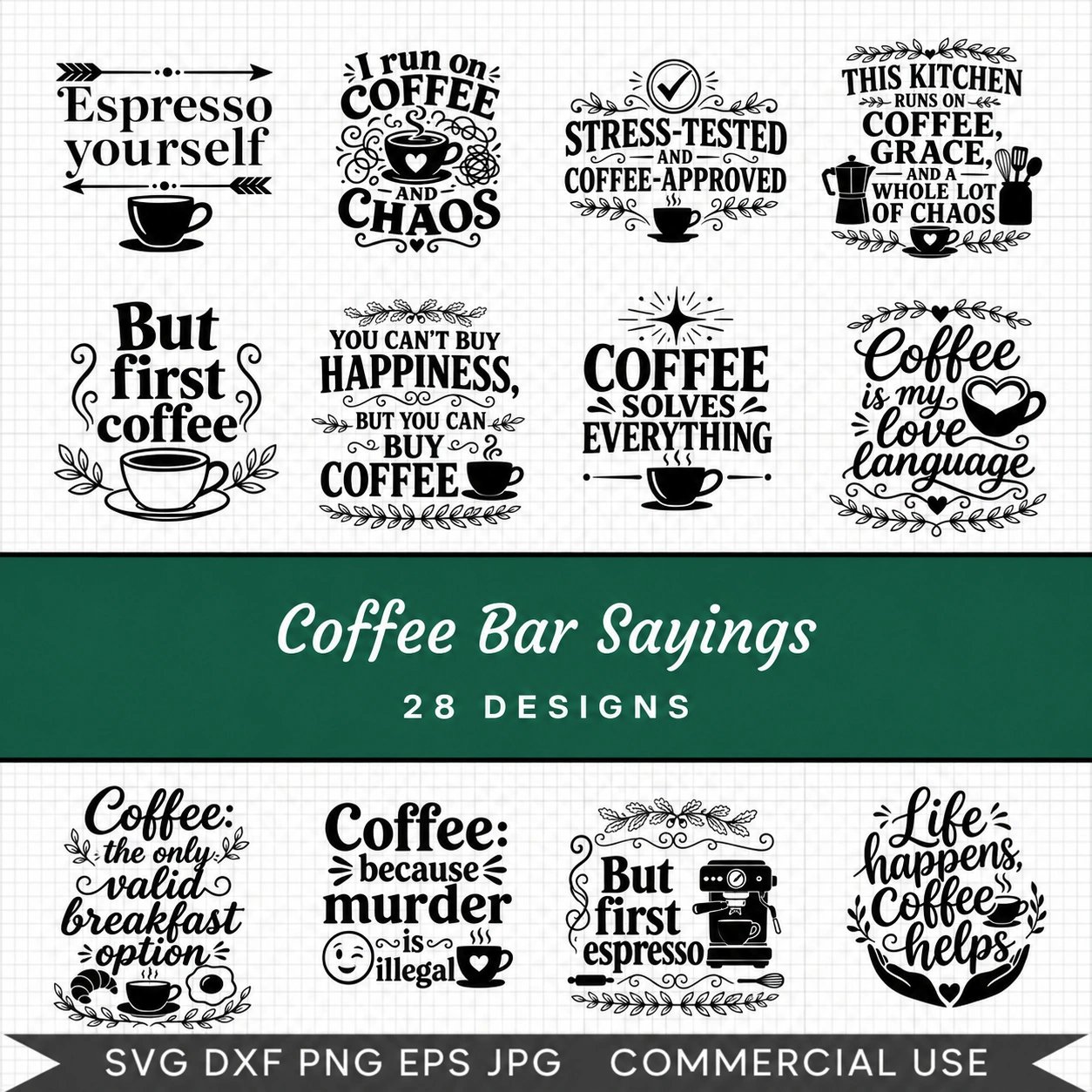 Coffee Bar Sayings SVG Bundle – 28 Kitchen & Mug SVG Files for Cricut, Laser & Crafting product image (1)