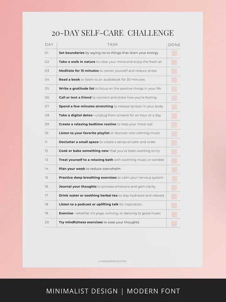 20-Day Self-Care Challenge Printable Digital Download product image (2)