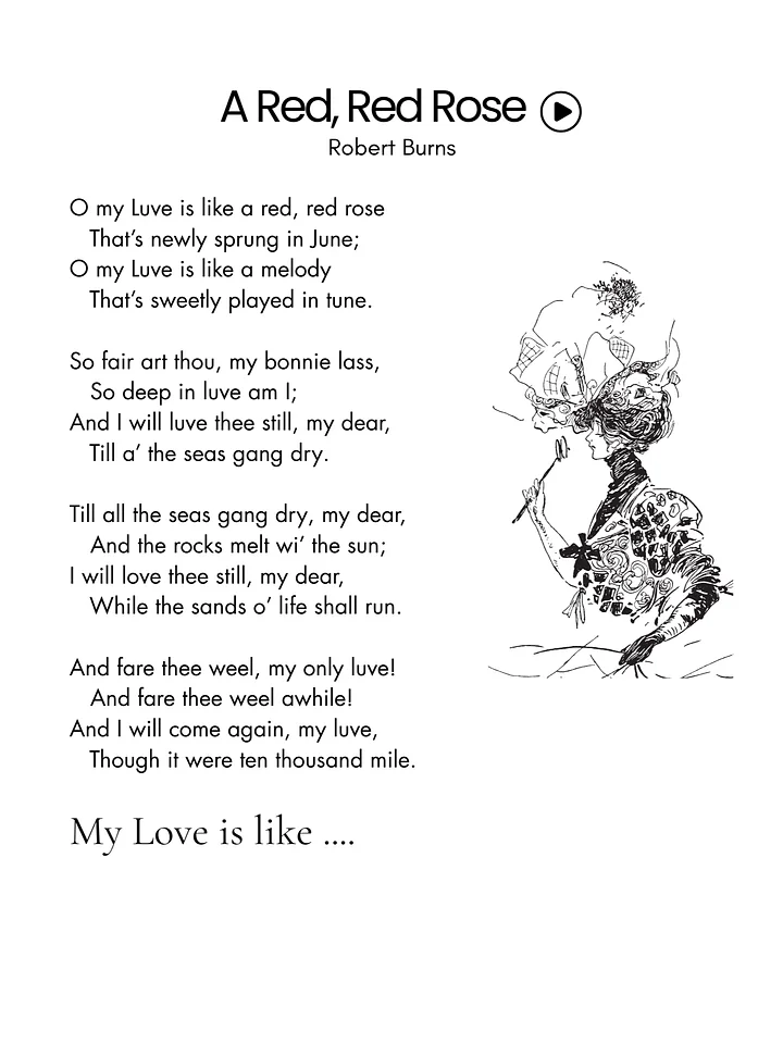 A Red, Red Rose. Robert Burns. Poem. product image (1)
