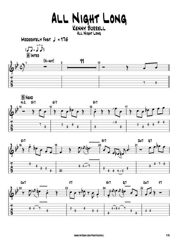 (Transcription GP) All Night Long - Kenny Burrell Solo Transcription product image (2)