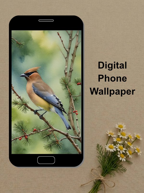 Cedar Waxwing Phone Wallpaper product image (1)