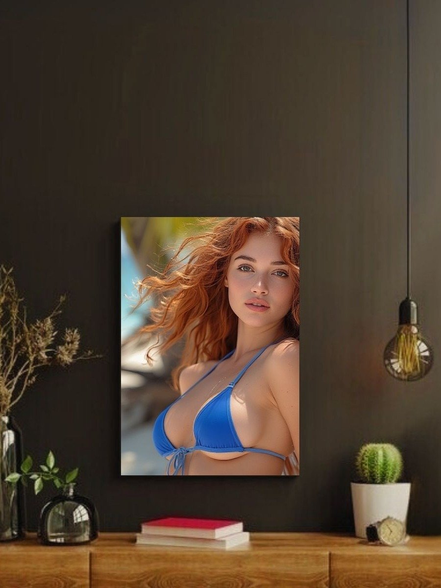 Redhead Blue Bikini Model 8x10 Metal Wall Art – Ocean Beach Metal Poster product image (2)