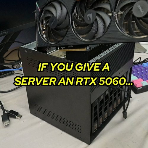 Can a Home Server Game If We Force It?

What happens when you give a home server an RTX 5060?

It didn’t fit, so I ran PCIe o...