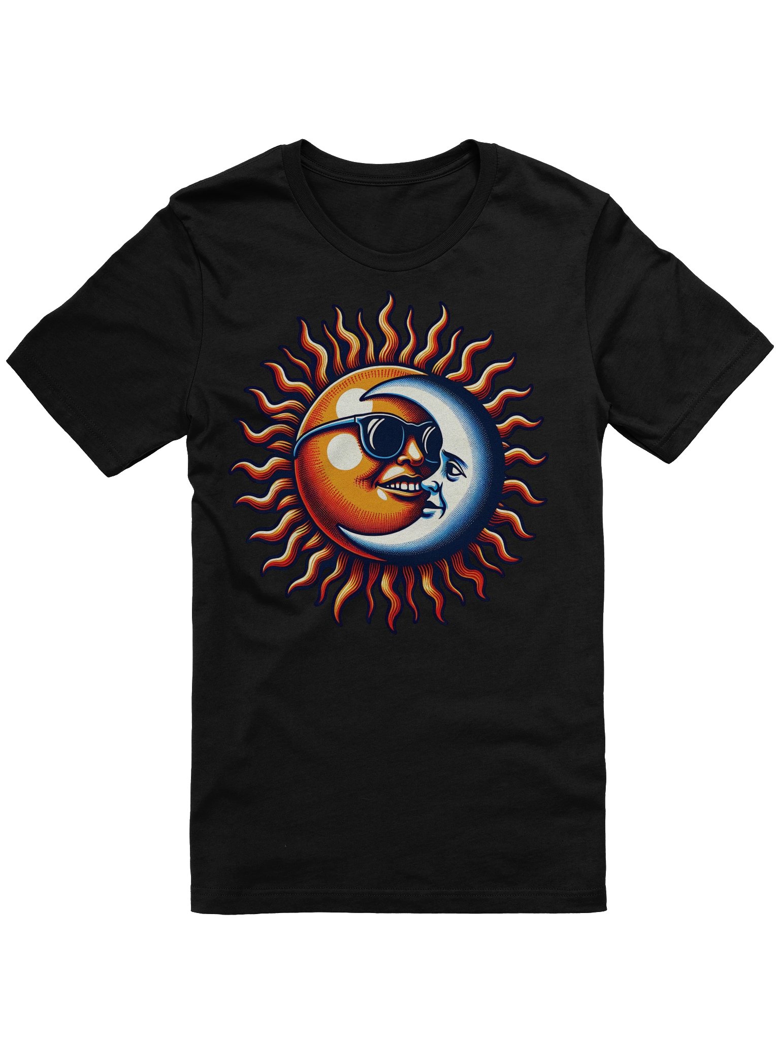 🌞 Sun and Moon Retro Fusion T-Shirt – Cool Cosmic Design with Shades | Groovy Celestial Yin-Yang Tee product image (6)