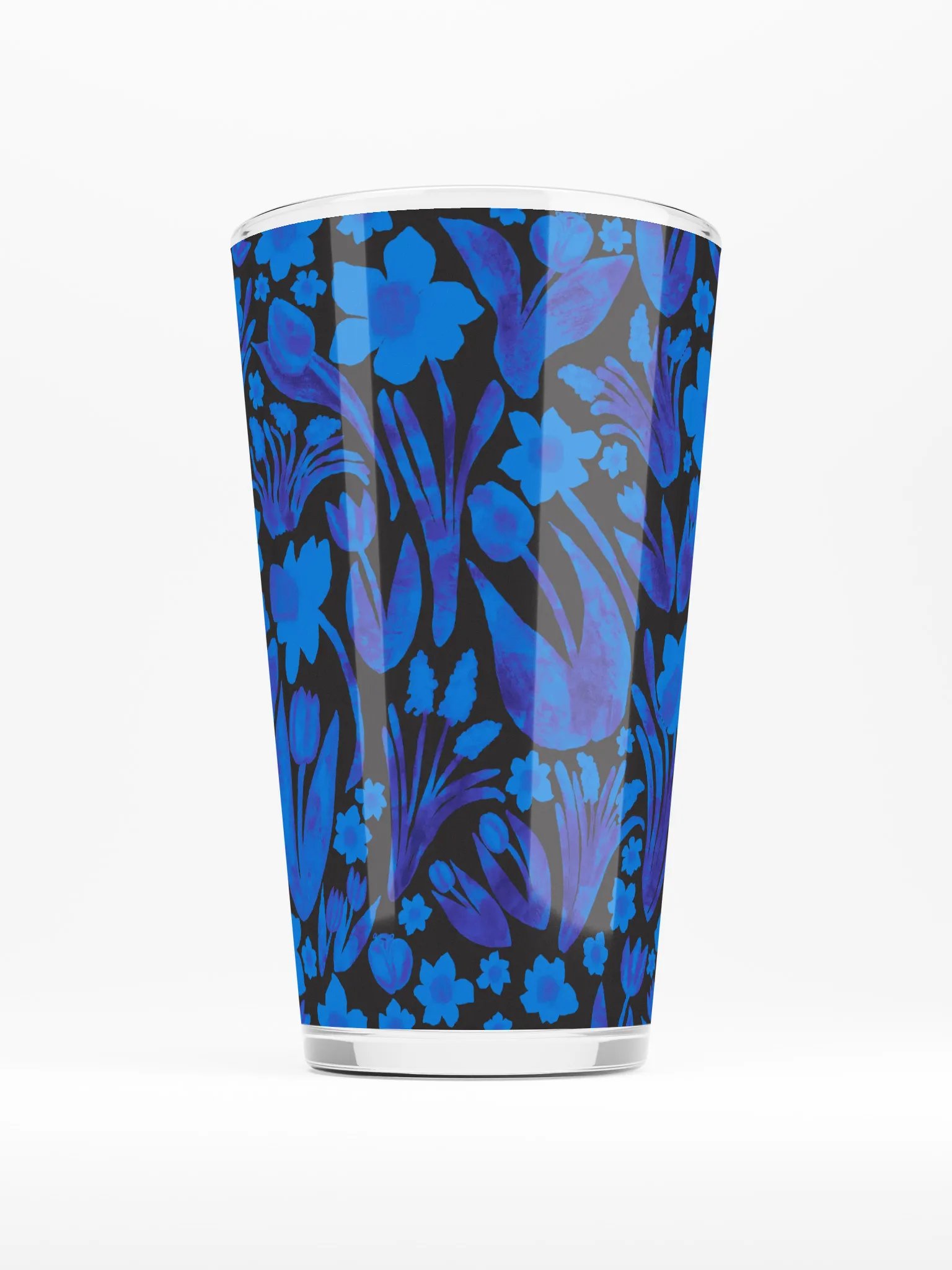 Spring Garden | Royal Blue on Black | Shaker Pint Glass by Monique Faella Designs™ Sip in Full Bloom 🌼🍹💙 product image (1)