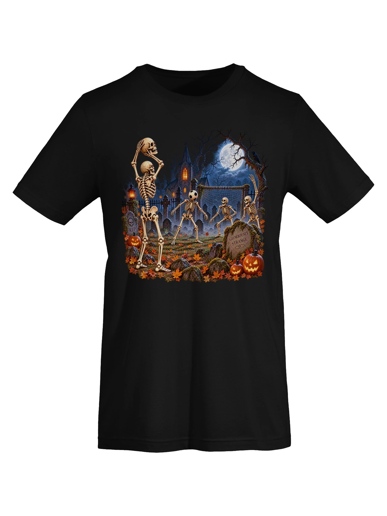 Gloriously Strange Skeleton Soccer Halloween Tee product image (5)