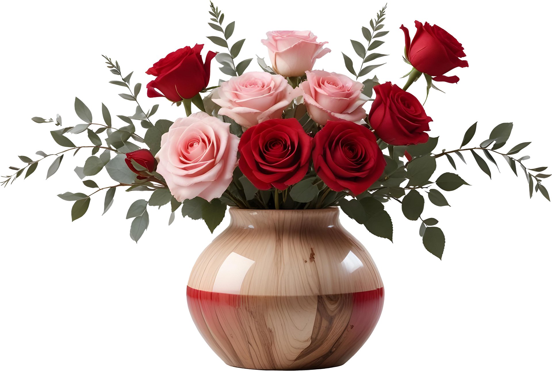 Romantic Wooden Vase with Roses - PNG product image (1)