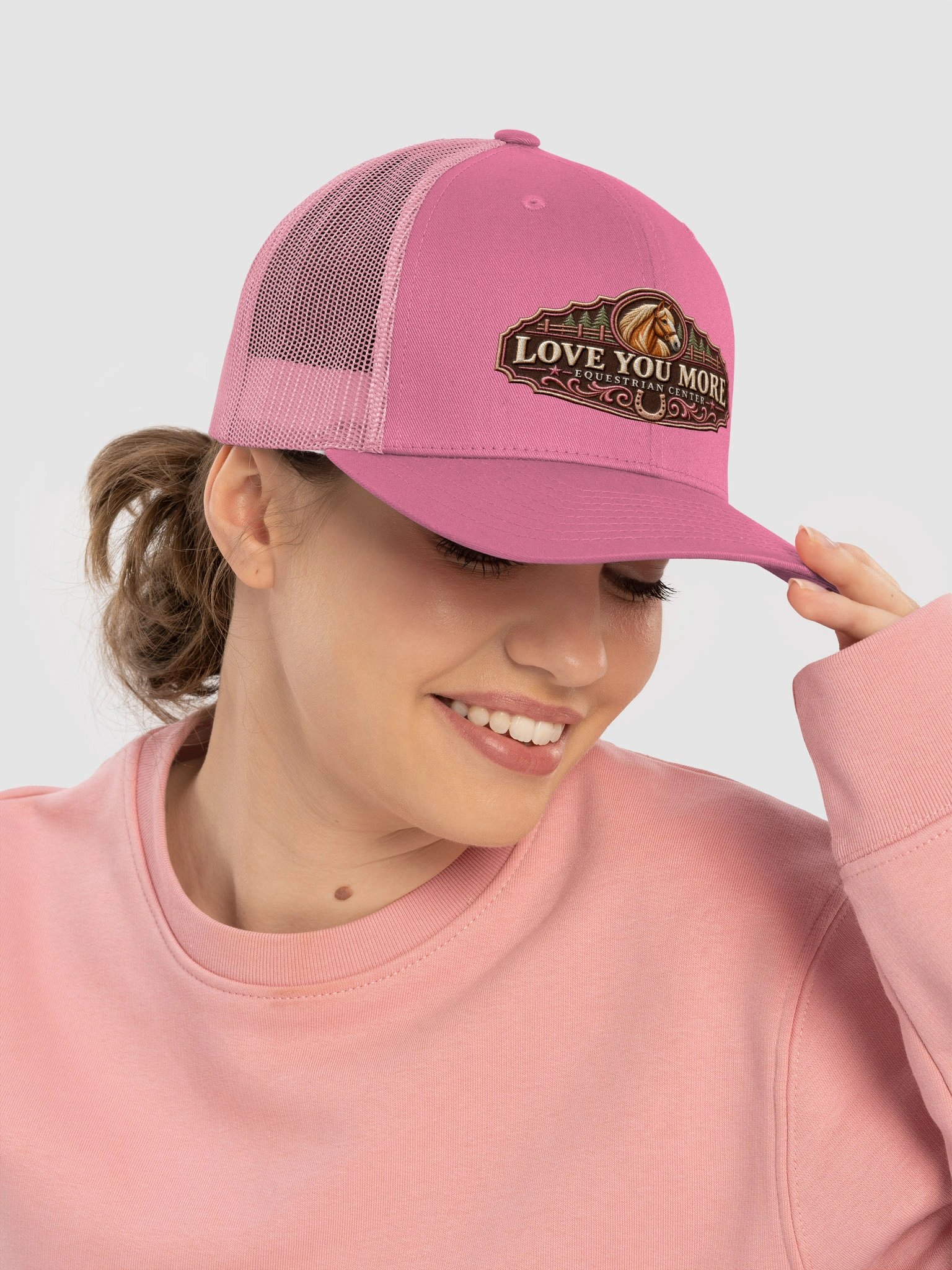 Love You More Soft Rose Heritage Embroidered Trucker Hat product image (10)