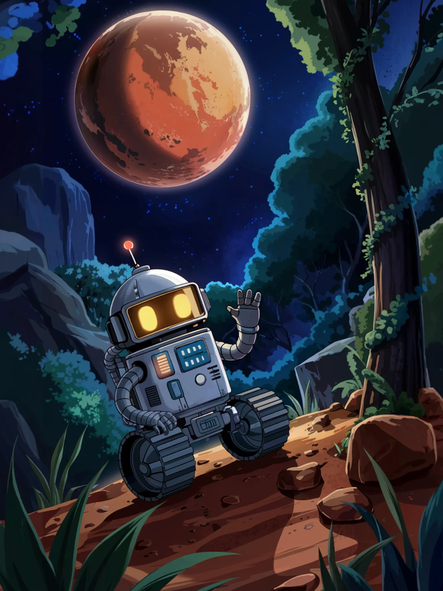 Cosmic Robot Wave Poster – Whimsical Sci-Fi Mars Wall Art product image (1)
