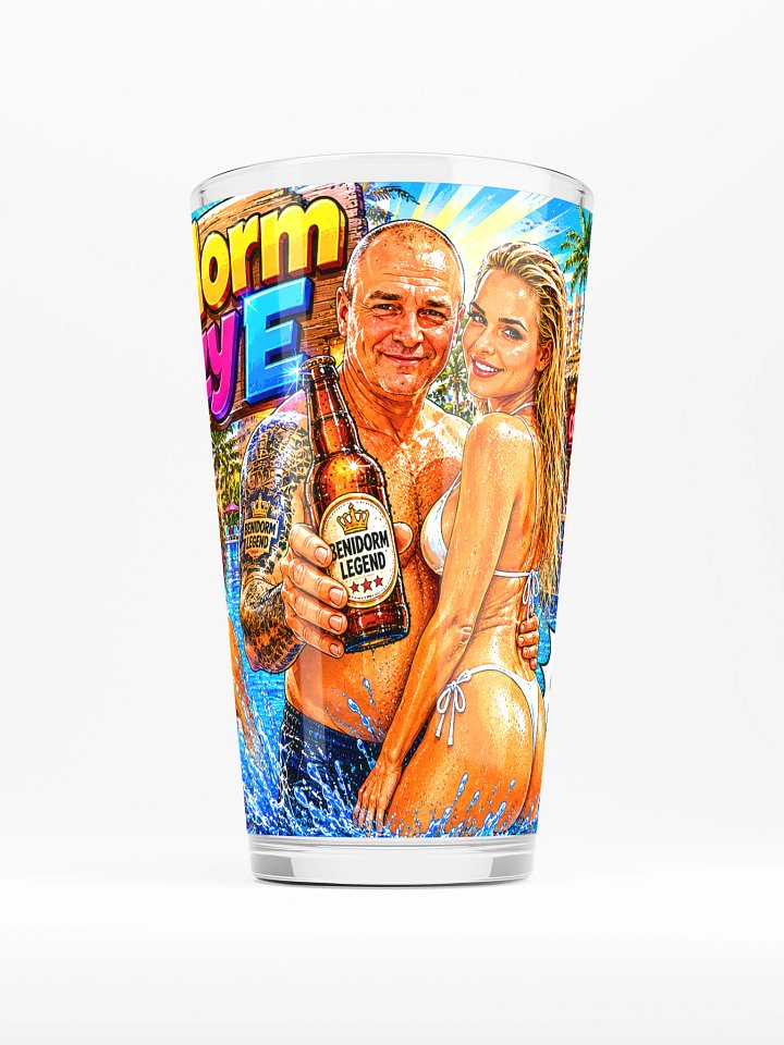 Benidorm Crazy E Party Pint Glass Wide Design product image (1)