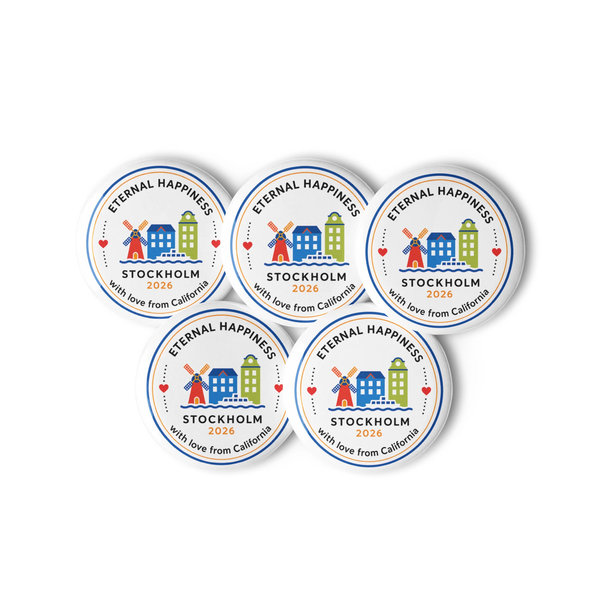 With Love from California – "Eternal Happiness" 2026 Convention of Jehovah's Witnesses Stockholm Sweden Pin product image (1)