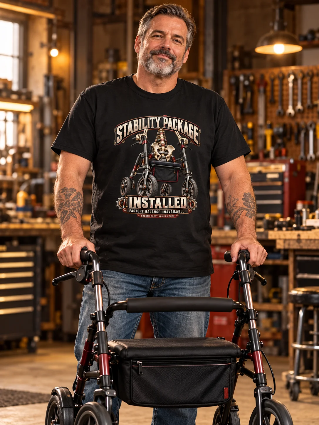 Walker & Rollator Shirt — Stability Package Installed Funny Mobility Aid Tee | Rebuild Shop product image (1)