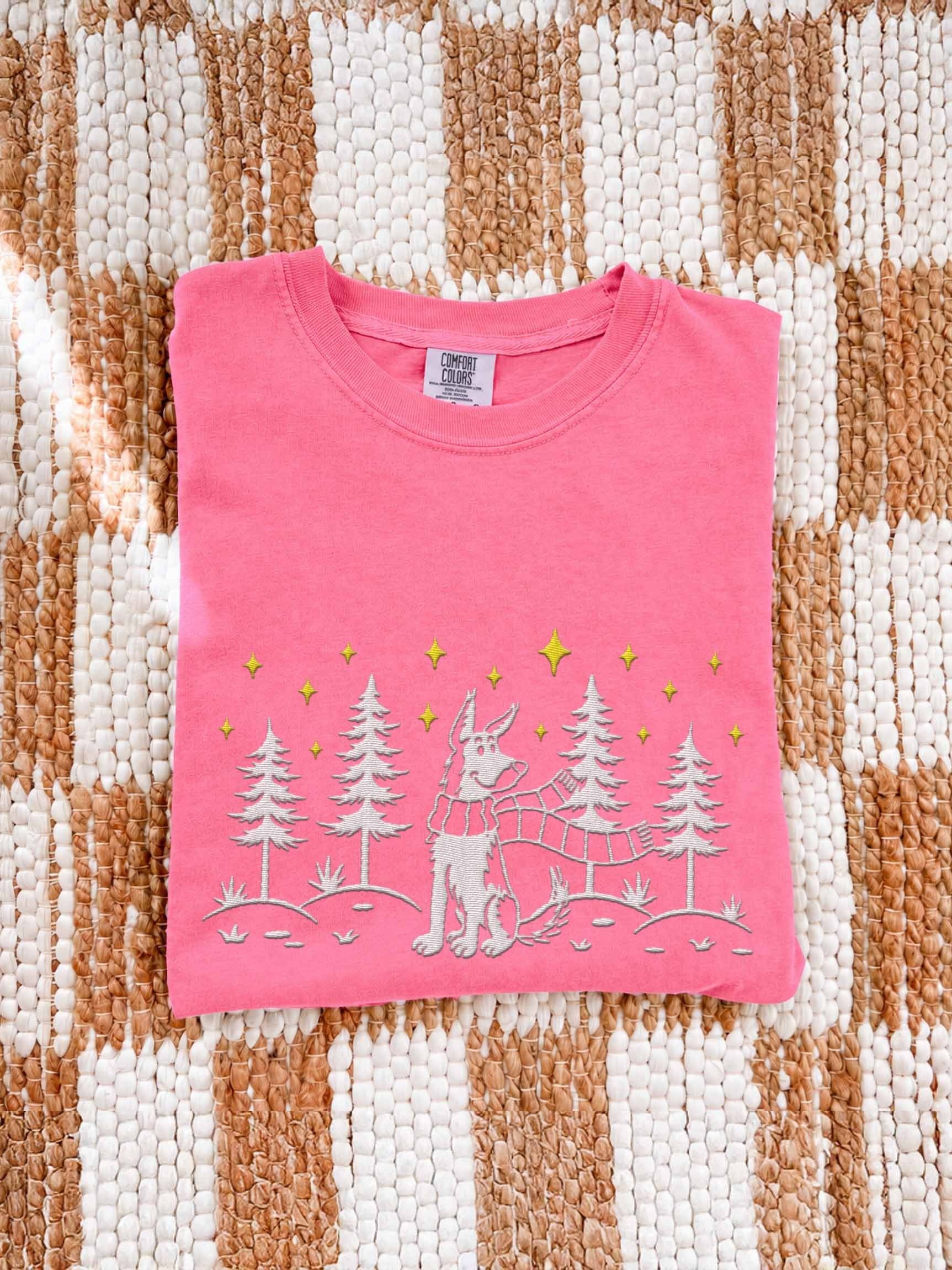 German Shepherd Dog Winter/Christmas Line Art Design Embroidered T-Shirt product image (1)