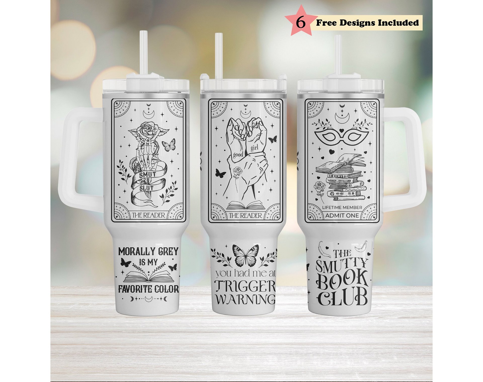 Smut Dark Romance Bookish Reader Witchy Merch 40oz Tumbler with Handle Black PNGs, Sublimation Digital Download, Reading Gift for Her product image (1)