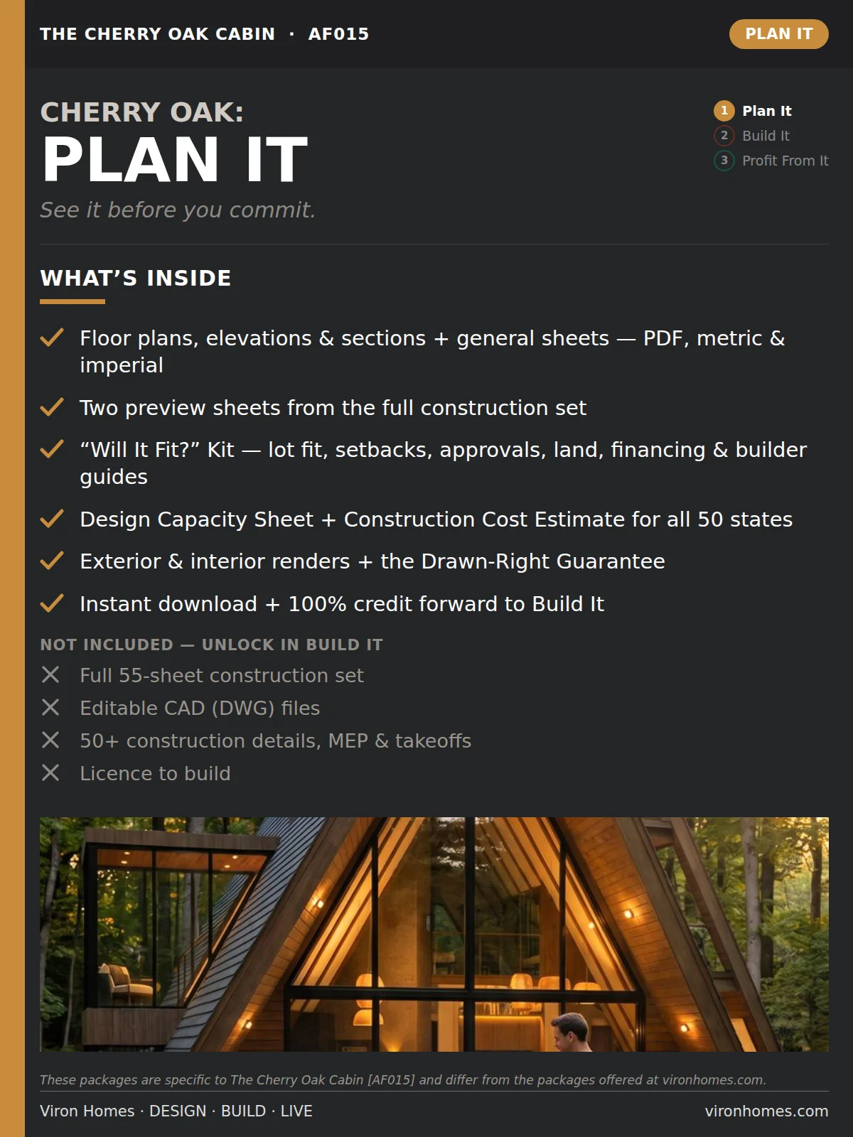 The Cherry Oak Cabin (AF015) – Plan It Pack | A-Frame House Plans & Will-It-Fit Kit product image (2)