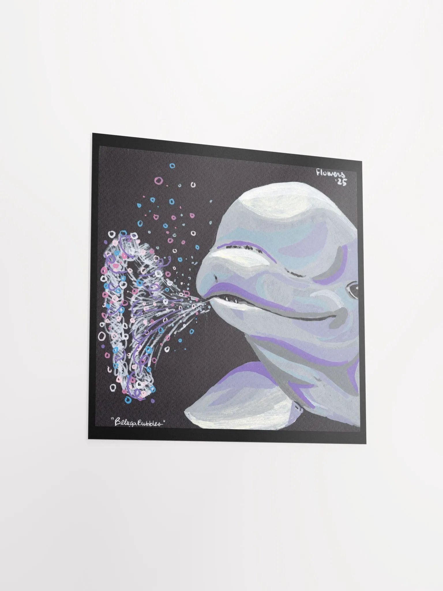 beluga bubbles - acrylic marker on black paper - print product image (8)